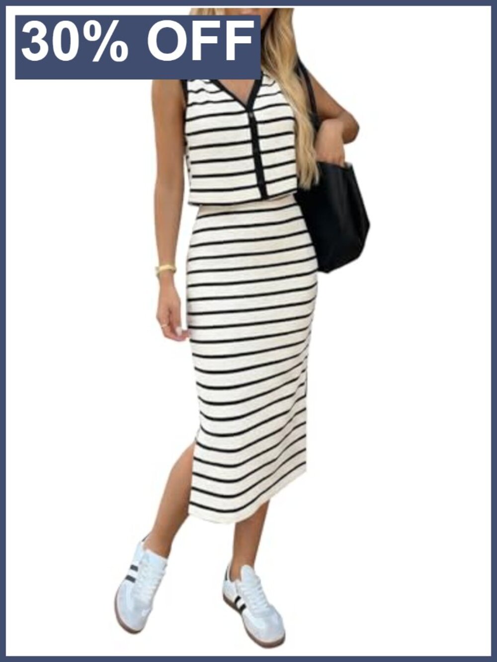 Womens 2 Piece Skirt Set Cotton Blend V Neck Tank Midi Skirt